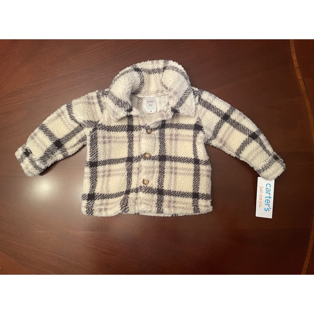 Carter's Just One You White Plaid Fuzzy Jacket Size 6M New with Tags